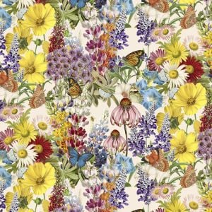 Butterflies in Blooming Garden Cotton Fabric