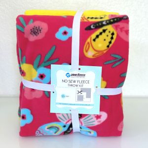 Butterfly and Flowers Pink Anti-Pill No Sew Throw Fleece Fabric Kit (50x60)