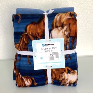 Horses Stallions Anti-Pill No Sew Throw Fleece Fabric Kit (72x60)